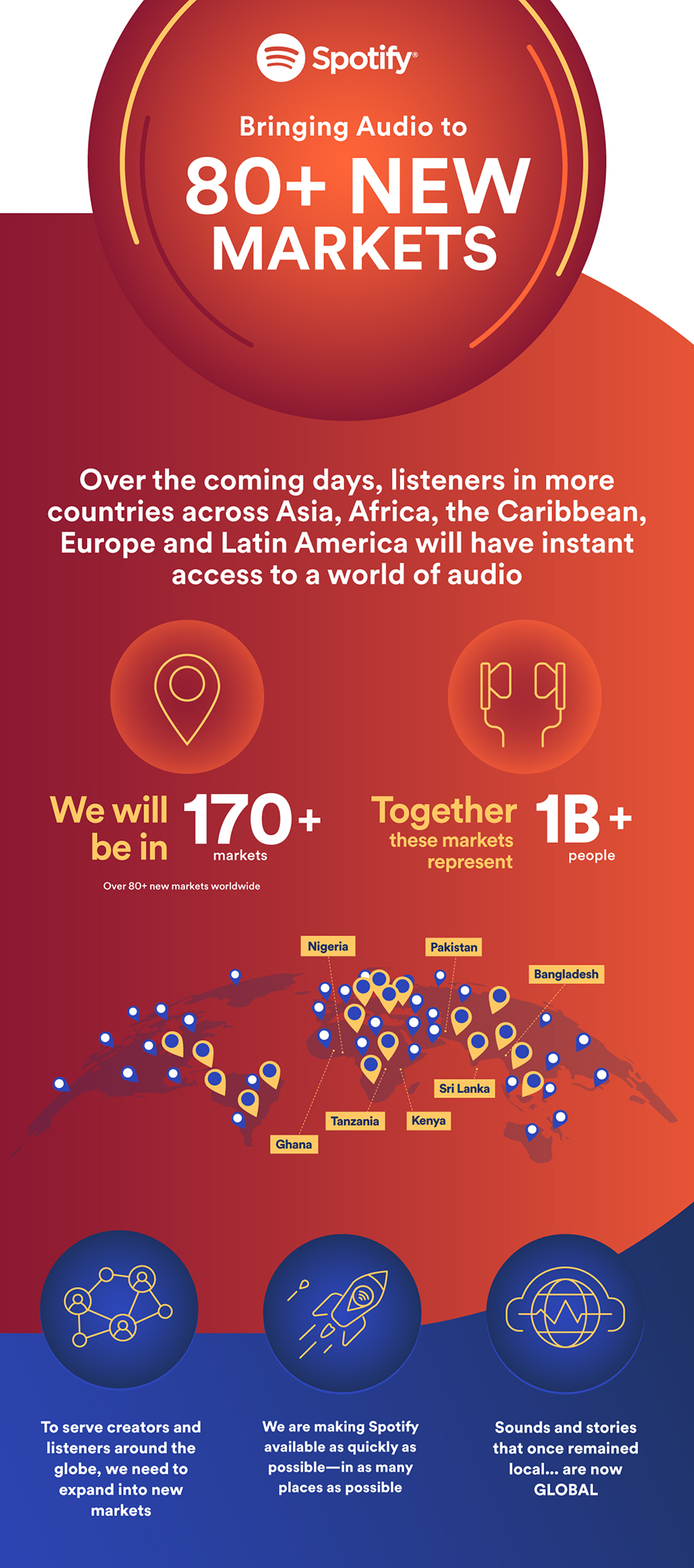 Spotify Expands International Footprint, Bringing Audio To 80+ New Markets